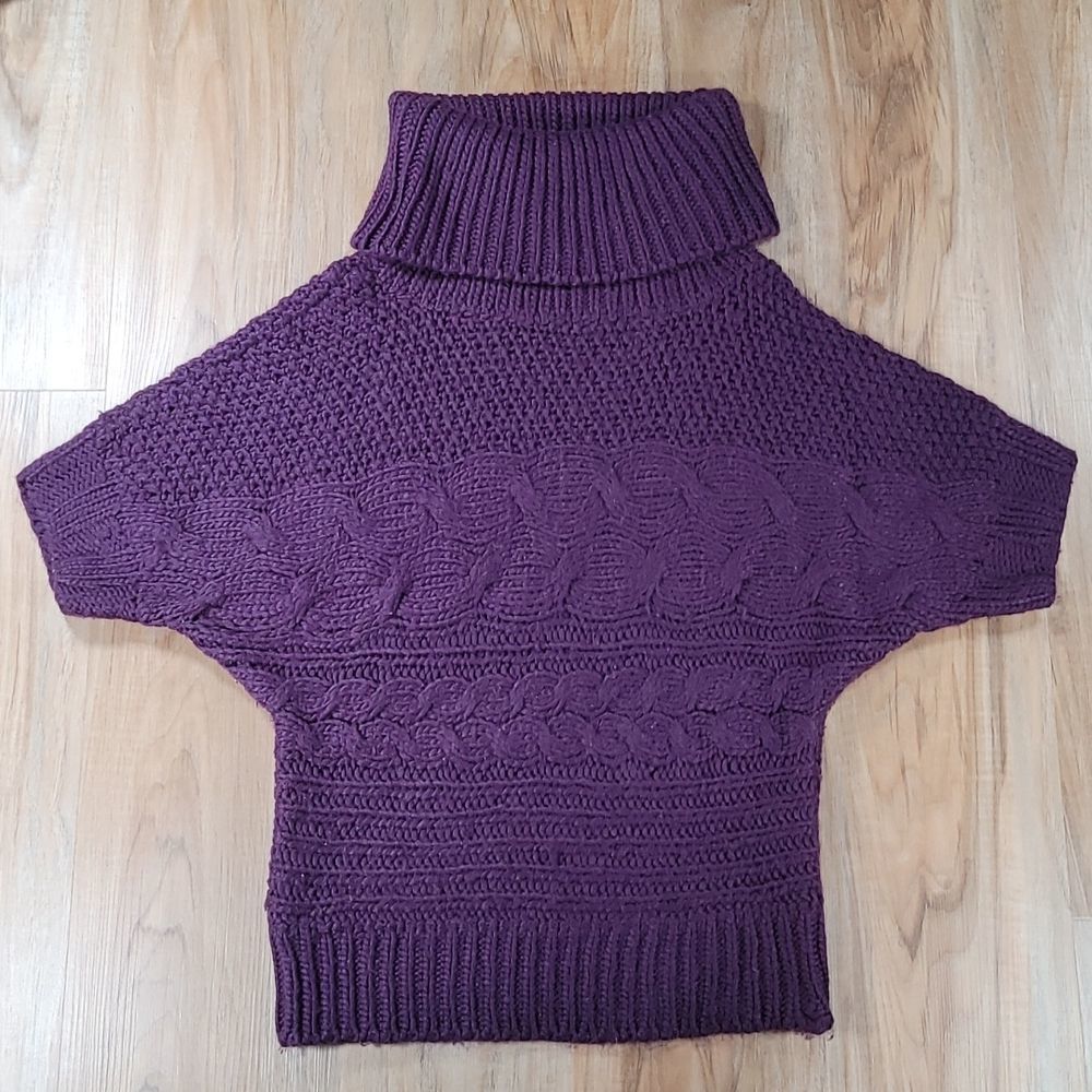 💜The Limited Purple Cable Knit Cowl Neck  Short Sleeve Sweater Large